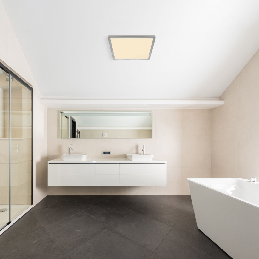 Globo - LED Димируем плафон за баня LED/18W/230V 29,4x29,4 см IP44 матов хром