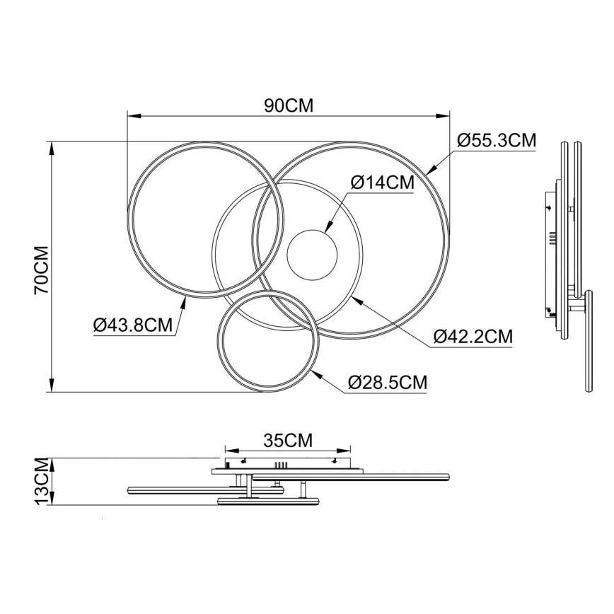 Globo - LED димируемо таванно осветително тяло LED/54W/230V 2700-6500K 90x70 cm антрацит/злато + дистанционно управление