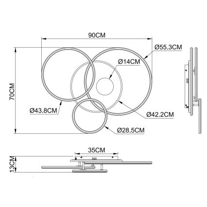 Globo - LED димируемо таванно осветително тяло LED/54W/230V 2700-6500K 90x70 cm сребристо + дистанционно управление