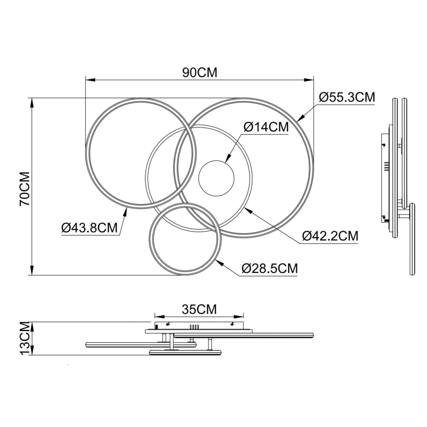 Globo - LED димируемо таванно осветително тяло LED/54W/230V 2700-6500K 90x70 cm сребристо + дистанционно управление