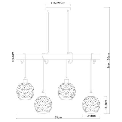 Globo 54029-4H - Полилей на кабел JODIE 4xE27/40W/230V бежово/черно