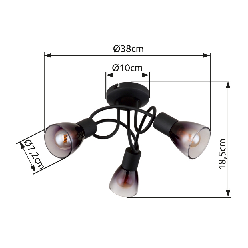 Globo - Полилей за повърхностен монтаж 3xE14/25W/230V черен