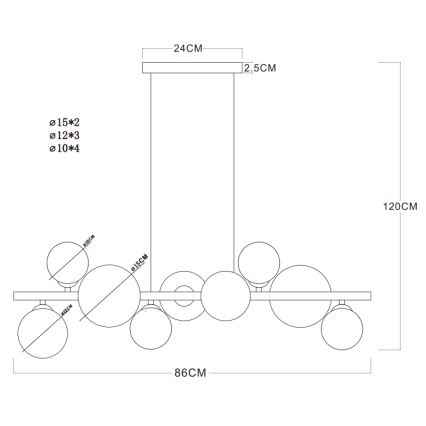 Globo - LED Пендел 9xG9/3W/230V месинг