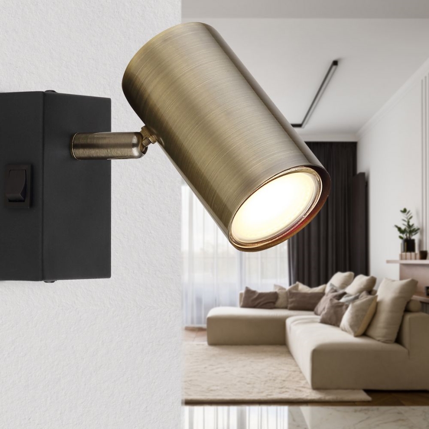 Globo - Стенен спот 1xGU10/25W/230V черен/месинг