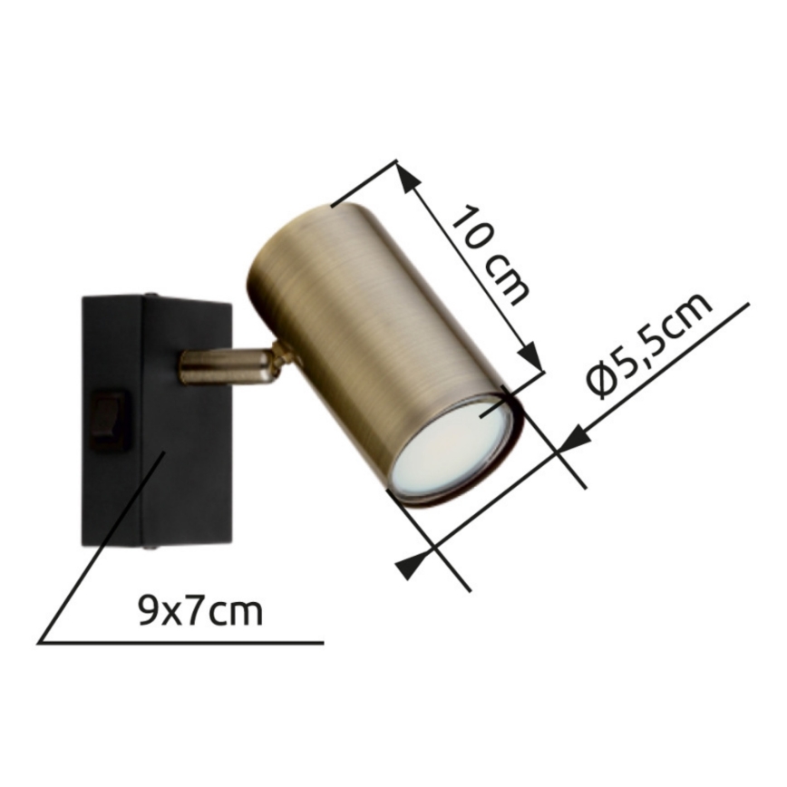 Globo - Стенен спот 1xGU10/25W/230V черен/месинг