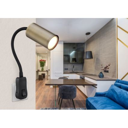 Globo - Стенен спот с превключвател 1xGU10/25W/230V черен/месинг