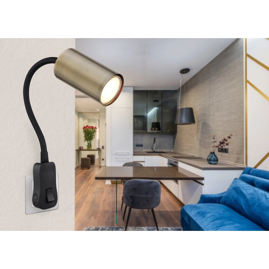 Globo - Стенен спот с превключвател 1xGU10/25W/230V черен/месинг