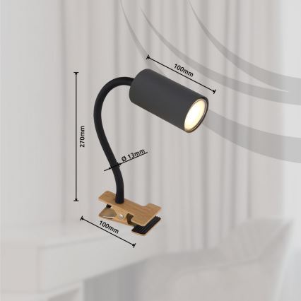 Globo - Гъвкава лампа с щипка 1xGU10/25W/230V сив/кафяв