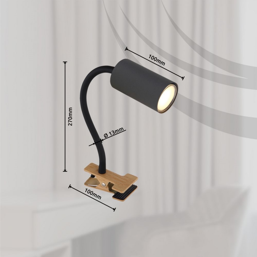 Globo - Гъвкава лампа с щипка 1xGU10/25W/230V сив/кафяв