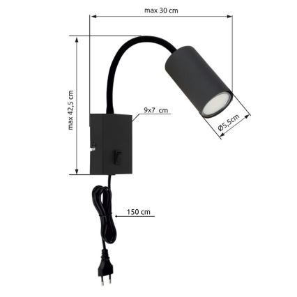 Globo - Гъвкав аплик 1xGU10/25W/230V черен