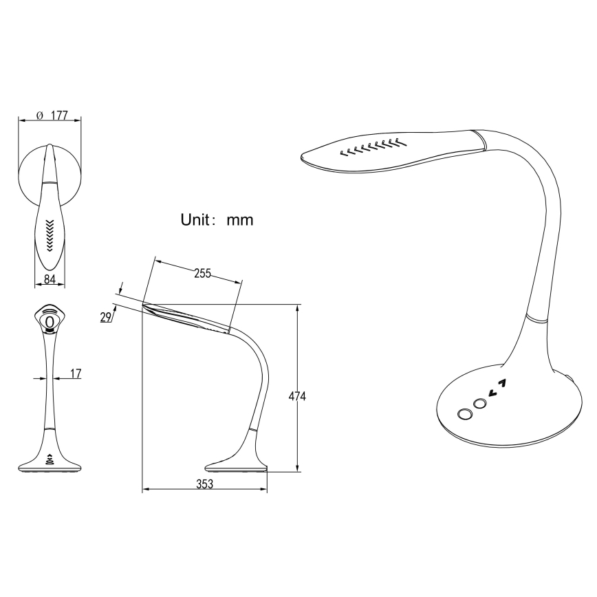 Globo - LED димируема сензорна гъвкава настолна лампа, 9W, 230V, 3000/4000/6500K, черна