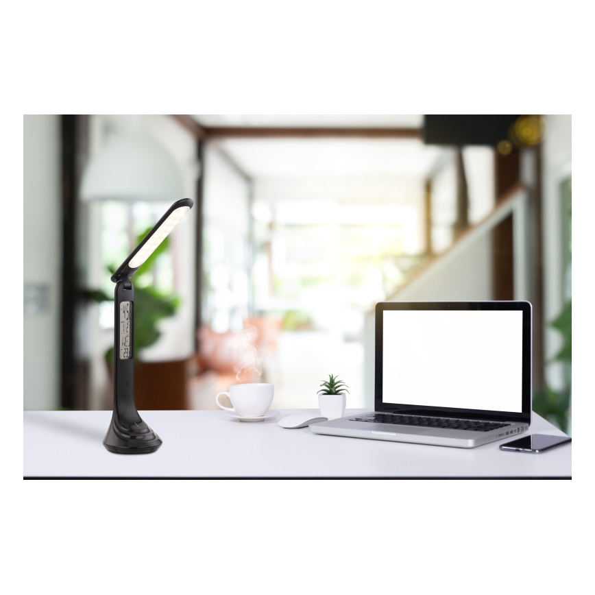 Globo - димируема презареждаема LED настолна лампа с дисплей, 4W/230V, 2200 mAh, черна