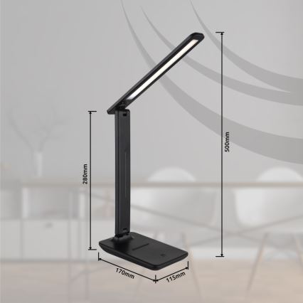 Globo - LED Сензорна димируема акумулаторна настолна лампа LED/5W/5V 2700/4000/6500K 1800 mAh черен