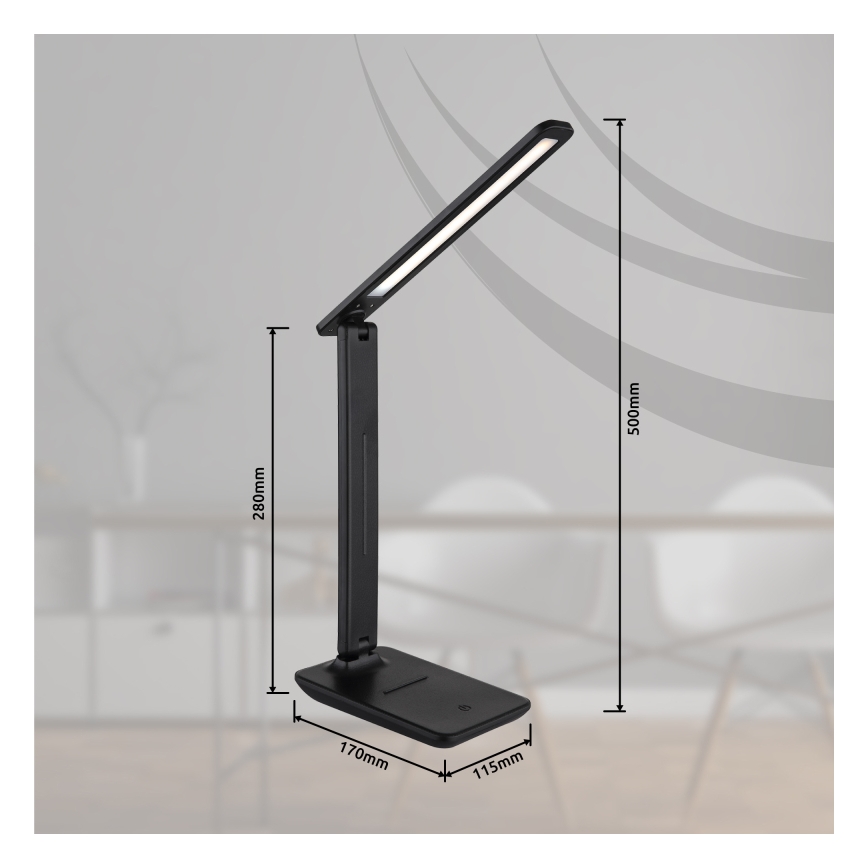 Globo - LED Сензорна димируема акумулаторна настолна лампа LED/5W/5V 2700/4000/6500K 1800 mAh черен