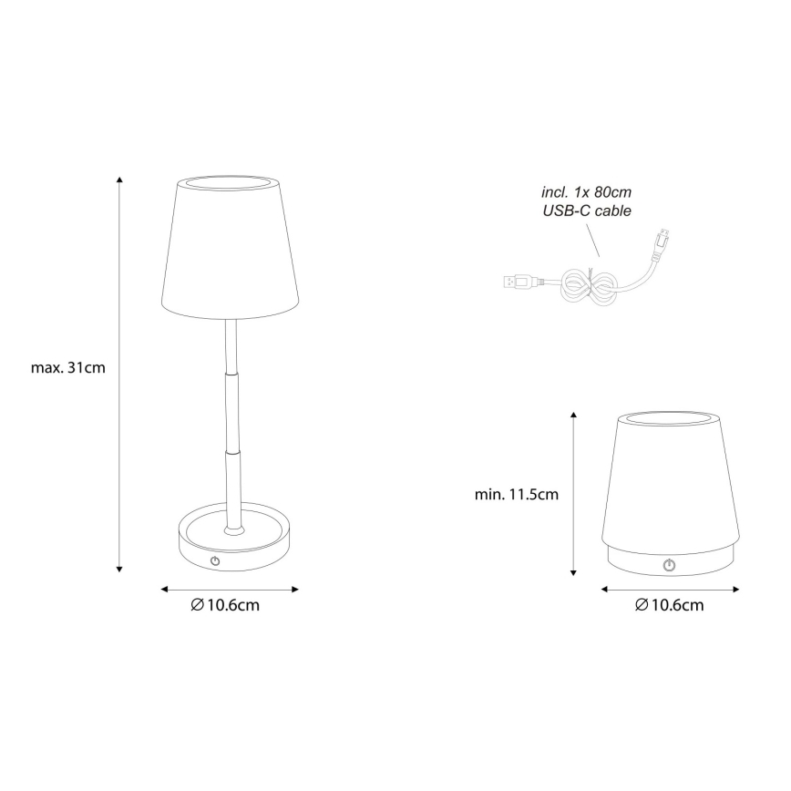 Globo - LED димируема сензорна презареждаема настолна лампа LED/1,2W/5V 1200 mAh
