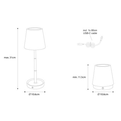 Globo - Димируема LED сензорна презареждаема настолна лампа LED/1,2W/3V 1200 mAh