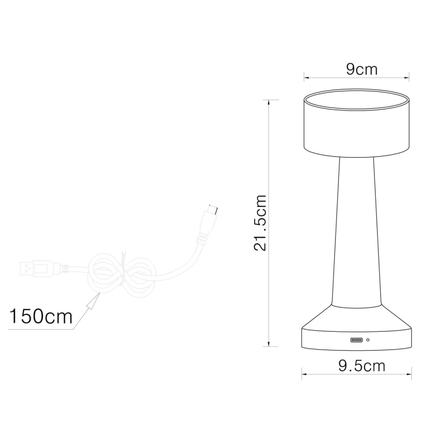 Globo - LED регулируема настолна лампа с докосване LED/1W/3,7V 2700K/4000K/6500K 800 mAh USB черна