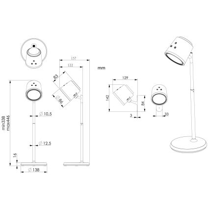 Globo - LED Димируема сензорна настолна лампа 4в1 LED/6W/3,7V 3000K/4000K/6500K 1500 mAh USB черен