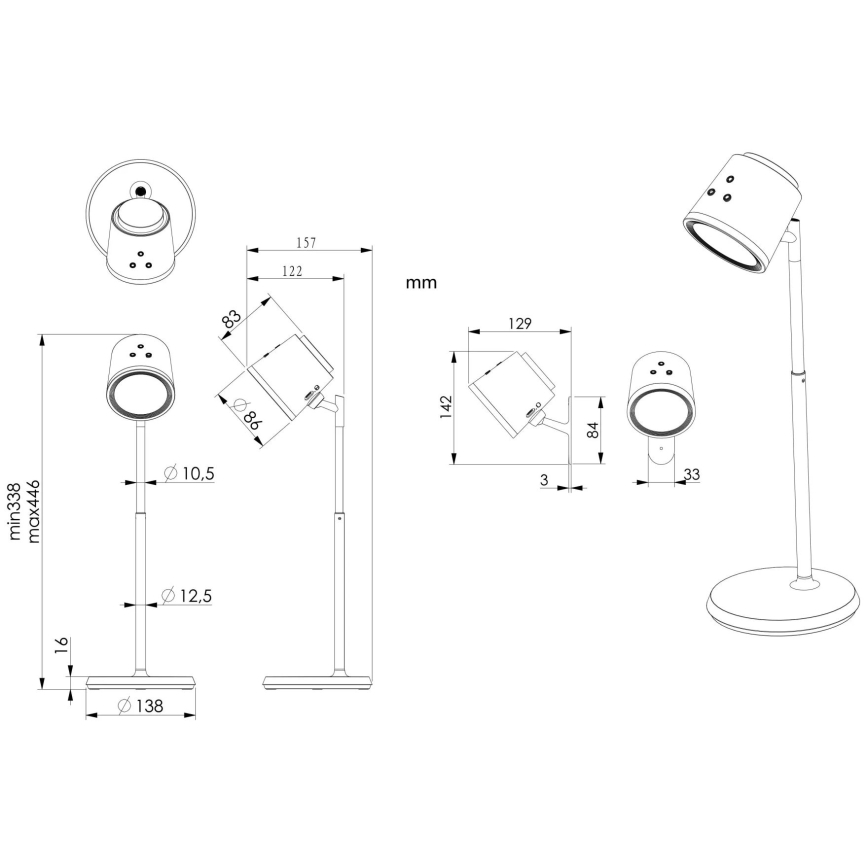 Globo - LED Димируема сензорна настолна лампа 4в1 LED/6W/3,7V 3000K/4000K/6500K 1500 mAh USB черен