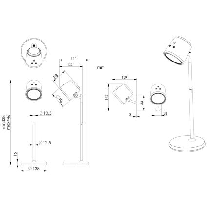 Globo - LED Димируема сензорна настолна лампа 4в1 LED/6W/3,7V 3000K/4000K/6500K 1500 mAh USB бял