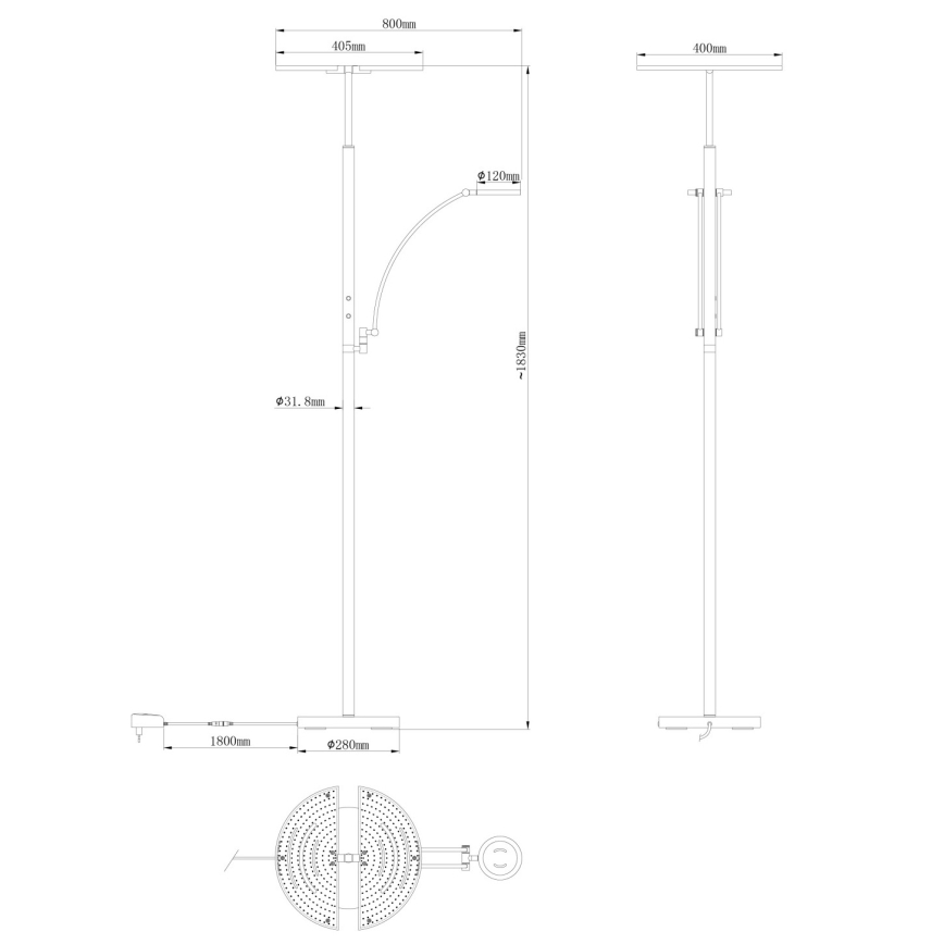 Globo - LED димируема подова лампа LED/40W/230V + LED/5,5W 2700/4000/6000K черна