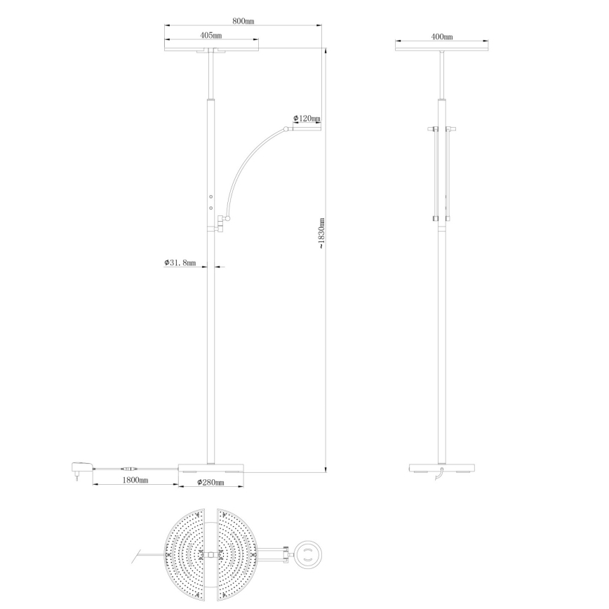 Globo - Димируема LED подова лампа LED/40W/230V + LED/5,5W 2700/4000/6000K матов хром