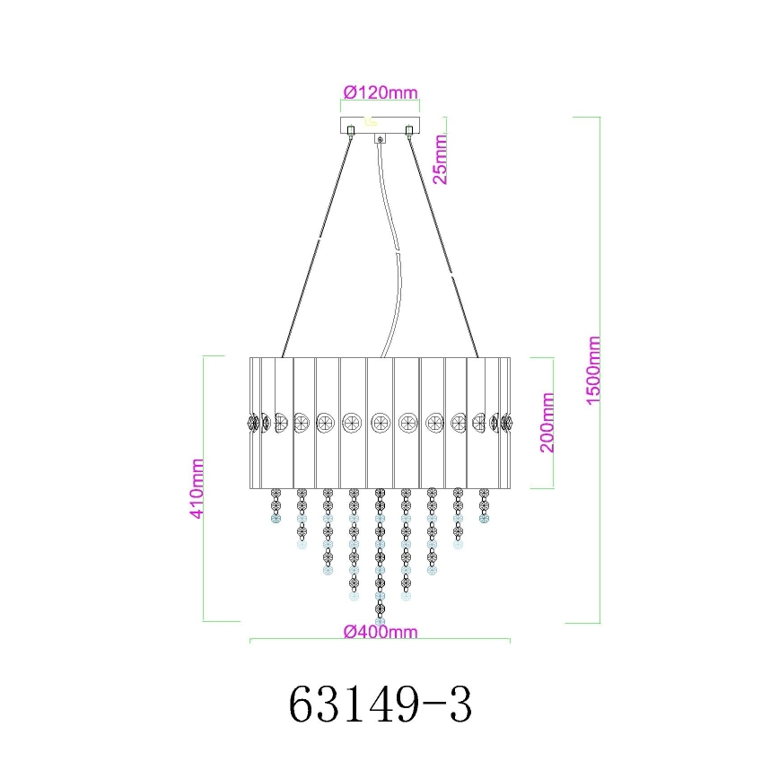 Globo - Пендел 3xE27/40W/230V Ø 40 см