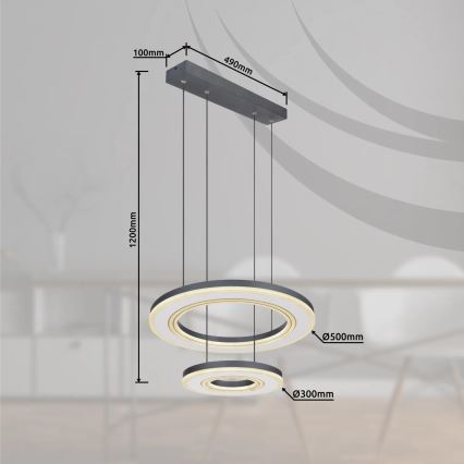 Globo - LED Димируем пендел LED/50W/230V 2700-6000K Ø 50 см черен + дистанционно управление
