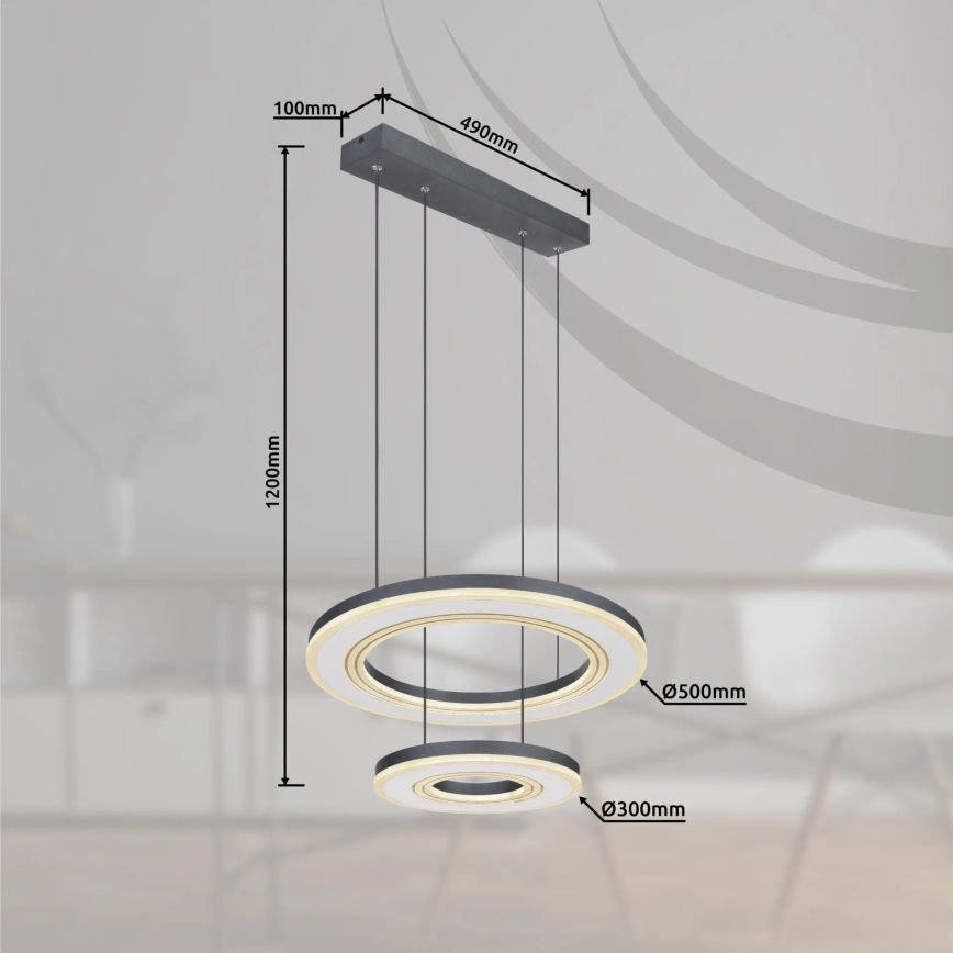 Globo - LED Димируем пендел LED/50W/230V 2700-6000K Ø 50 см черен + дистанционно управление