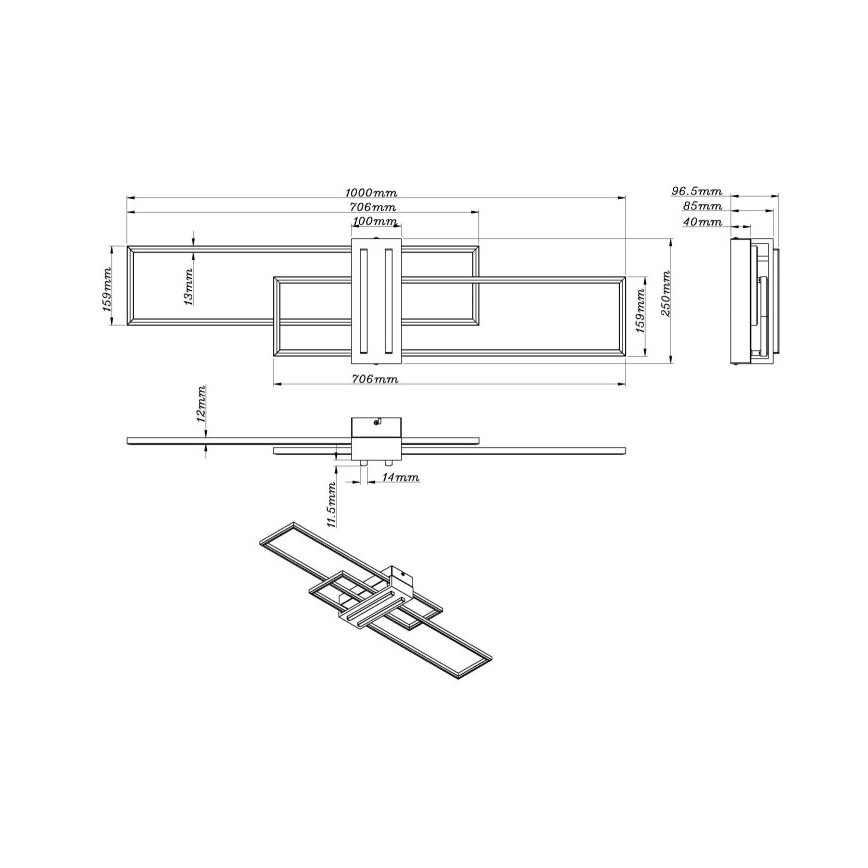 Globo - LED Плафониера LED/40W/230V 3000K 25x100 см черен