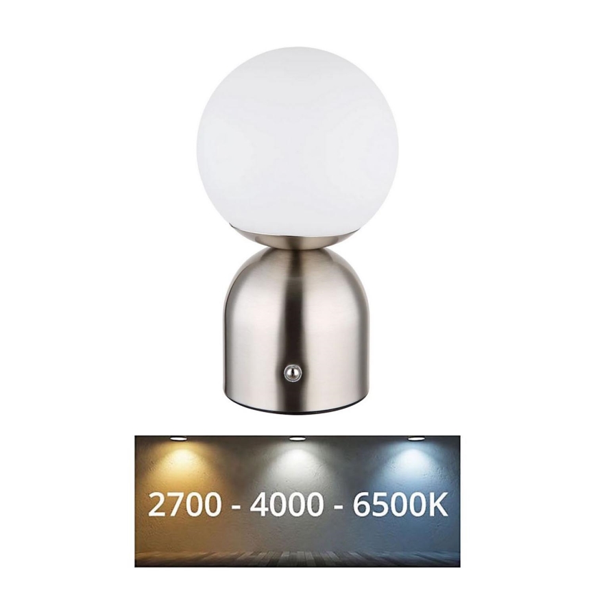 Globo - LED Димируема сензорна настолна лампа LED/2,5W/3,7V 2700K/4000K/6500K 1800 mAh USB матов хром