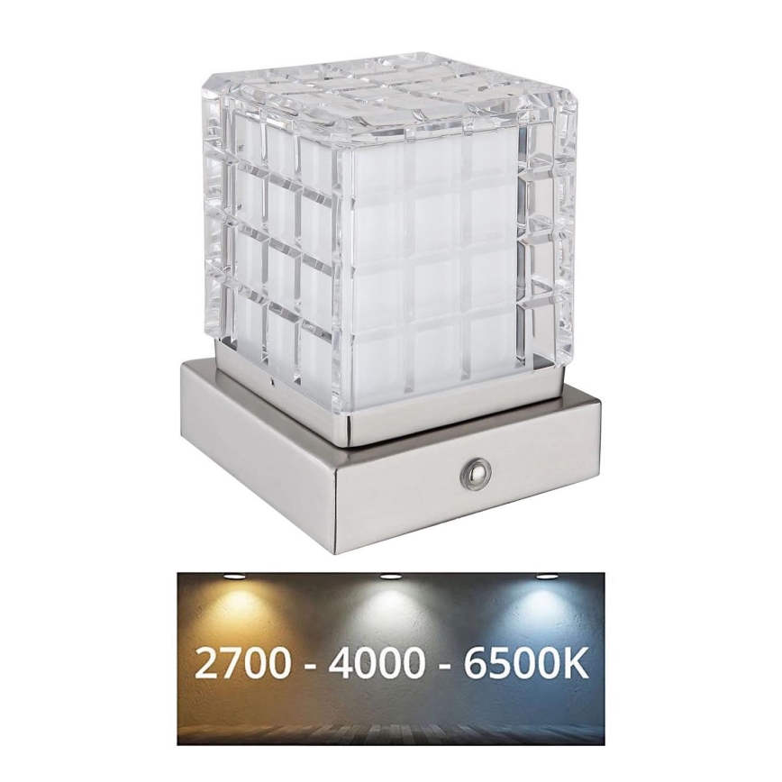 Globo - LED Димируема сензорна настолна лампа LED/2,5W/3,7V 2700K/4000K/6500K 1800 mAh USB матов хром