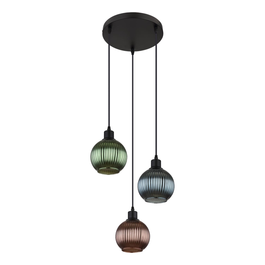 Globo - Пендел 3xE27/25W/230V Ø 36 см меден/зелен/син