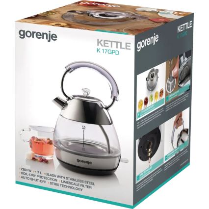 GORENJE K17GPD - Електрическа кана 1,7 l 2200W/230V стъкло/неръждаема стомана