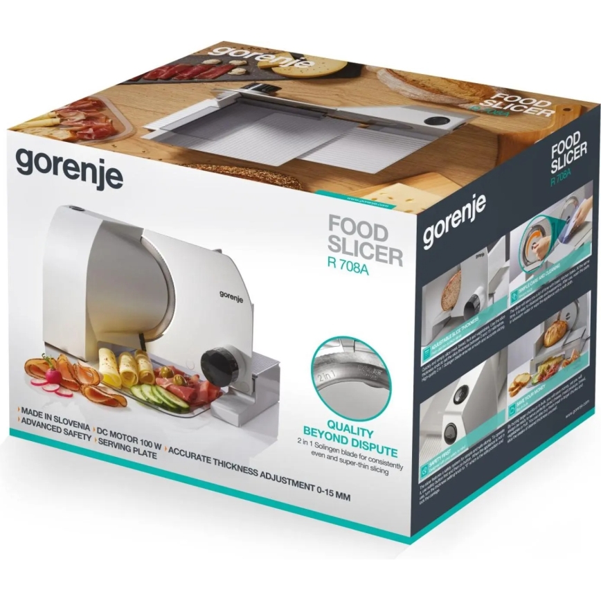 GORENJE R708A - Електрическа филийорезачка 100 W/230 V, от неръждаема стомана