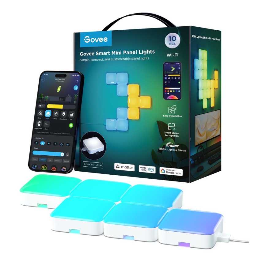 Govee - 10x Интелигентен mini RGBIC panel Wi-Fi