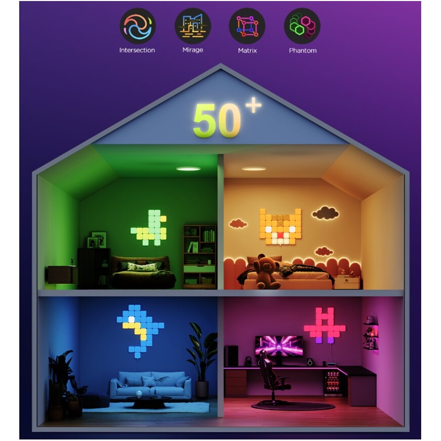 Govee - 10x Интелигентен mini RGBIC panel Wi-Fi