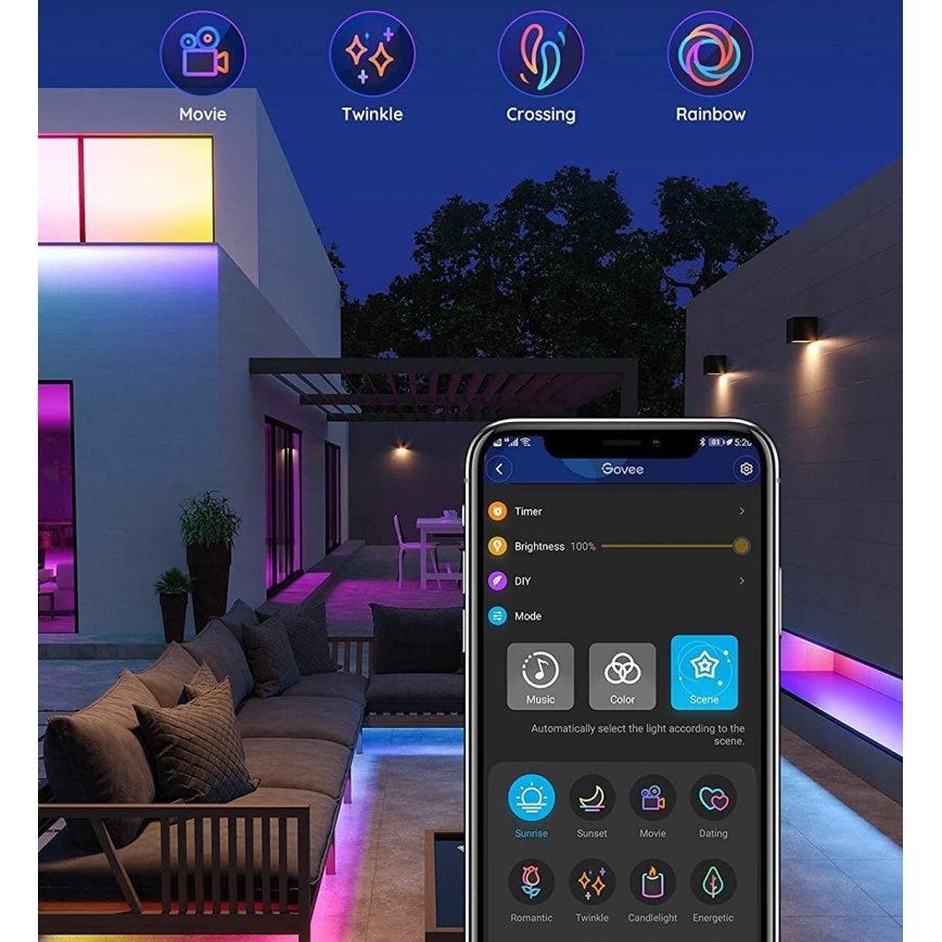 Govee - Екстериорен Pro SMART RGBICWW екстериорен LED лента 10m 2700-6500K Wi-Fi IP65