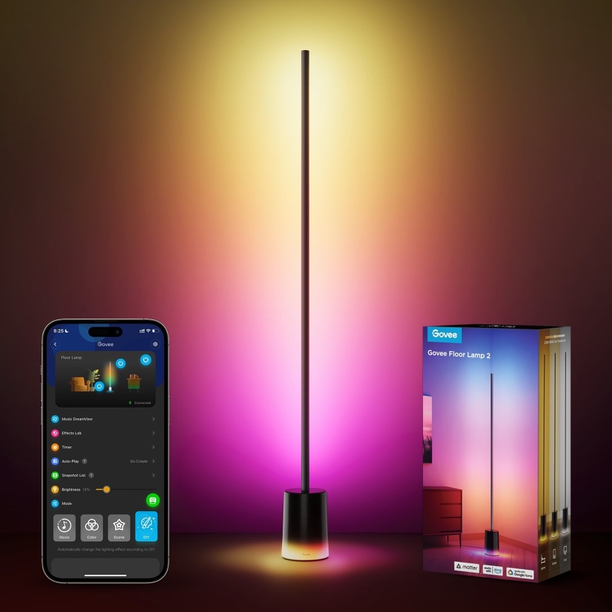 Govee - LED Димируем лампион Smart MATTER LED RGBICWW 2200-6500K Wi-Fi + дистанционно управление