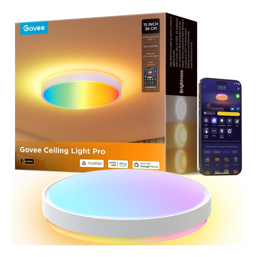 Govee - LED RGBIC Димируем плафон LED/49W/230V 2700-6500K Wi-Fi