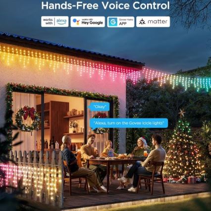 Govee - LED RGBIC Екстериорни лампички Интелигентен ледени висулки 10m Wi-Fi Matter IP65