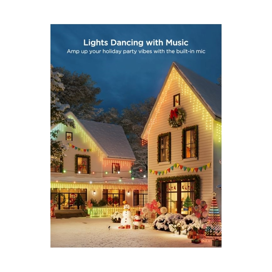 Govee - LED RGBIC Екстериорни лампички Интелигентен ледени висулки 10m Wi-Fi Matter IP65