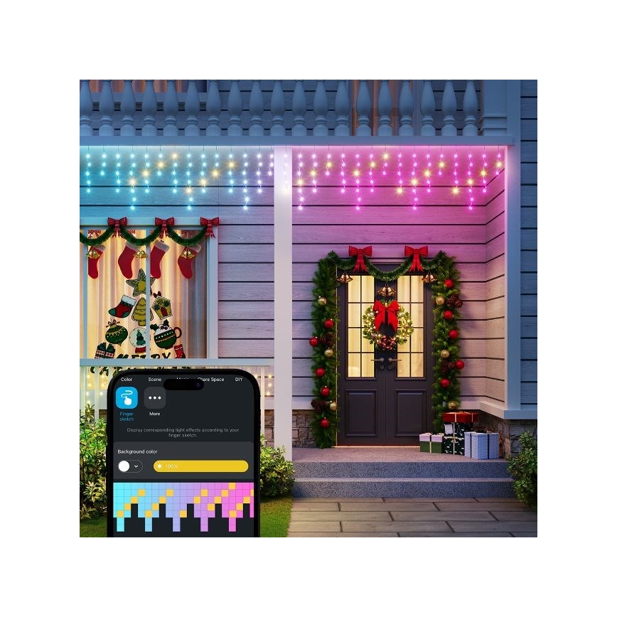 Govee - LED RGBIC Екстериорни лампички Интелигентен ледени висулки 10m Wi-Fi Matter IP65