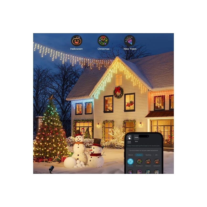 Govee - LED RGBIC Екстериорни лампички Интелигентен ледени висулки 10m Wi-Fi Matter IP65