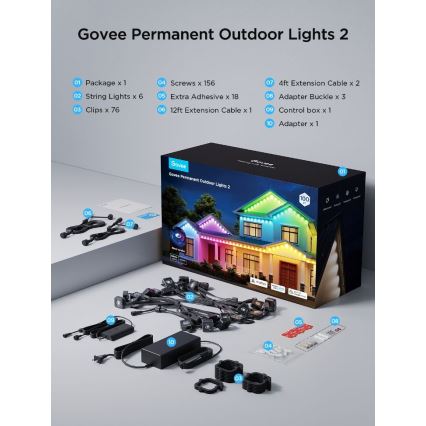 Govee - LED RGBIC гирлянд с downlight лампи 30m Wi-Fi Matter IP67