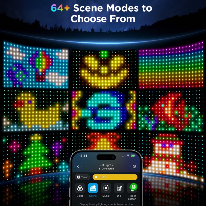 Govee - LED RGBIC Външна светлинна мрежа 143x85cm Wi-Fi Matter IP65