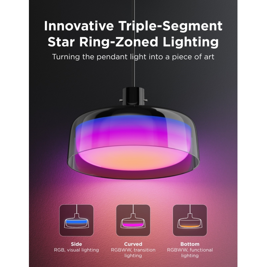 Govee - LED RGBICWW димируем полилей на кабел LED/21W/230V Matter Wi-Fi