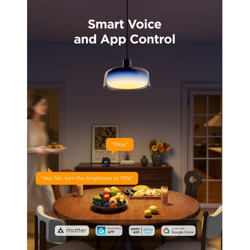 Govee - LED RGBICWW димируем полилей на кабел LED/21W/230V Matter Wi-Fi