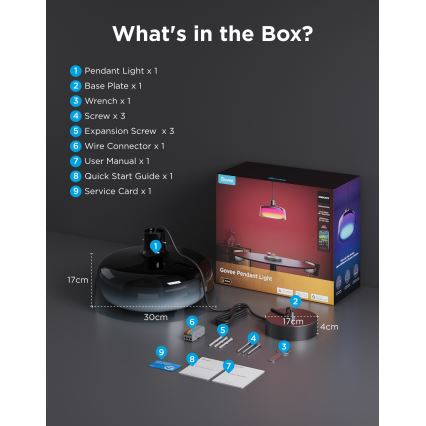 Govee - LED RGBICWW димируем полилей на кабел LED/21W/230V Matter Wi-Fi