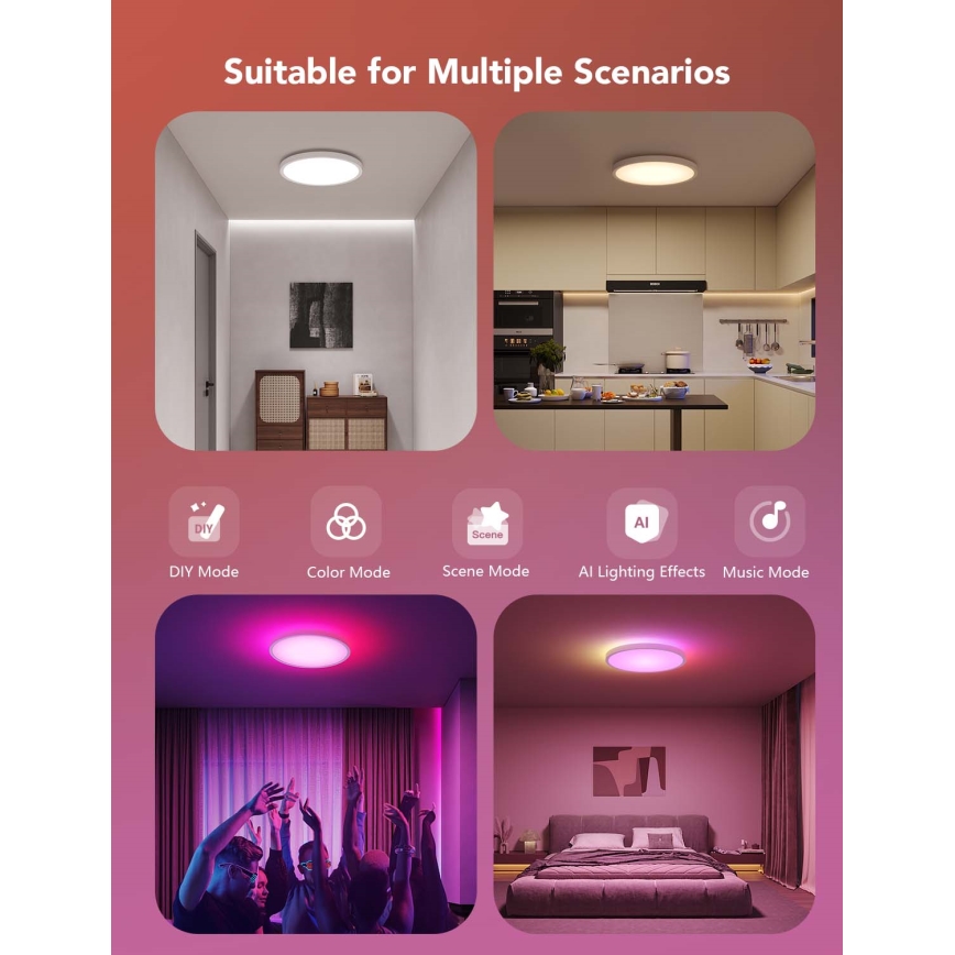 Govee - LED RGBICWW Плафон с възможност за димиране LED/29W/230V Ø 30 см Matter Wi-Fi